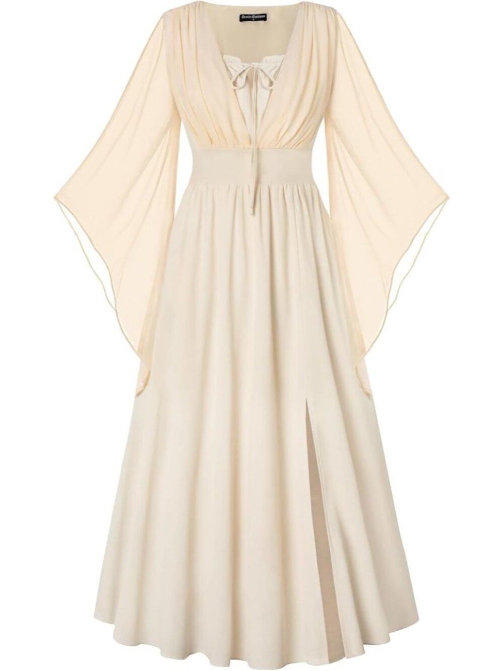 Scarlet Darkness Women Bell Sleeve Fairy Witch Costume Split Maxi Dress-Apricot
